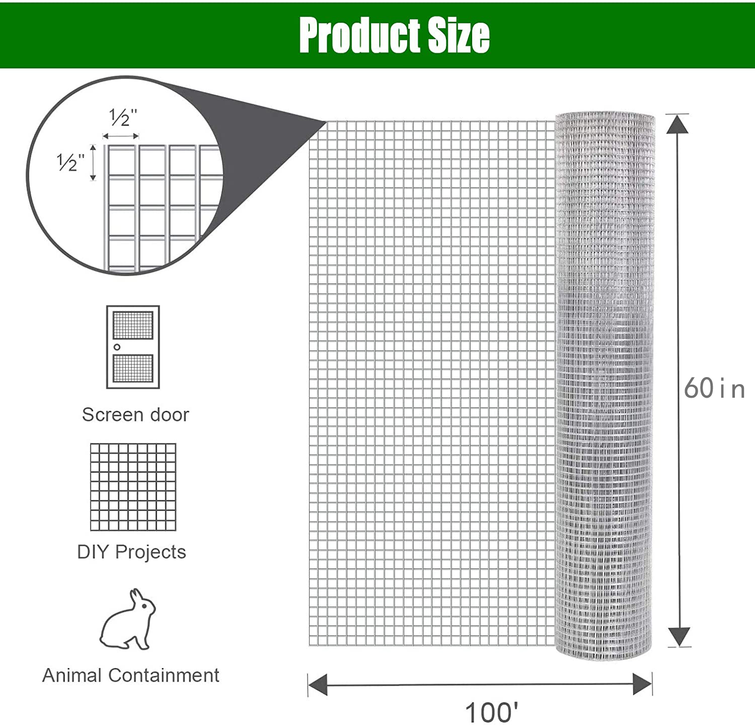 Hardware Cloth 1-2 Inch 19 Gauge, Hot-dip Galvanized After Welding Chicken Wire Fence Roll Garden Plant Welded Metal Wire Fencing Roll, Rabbit Cages Snake Fence — imagen 3