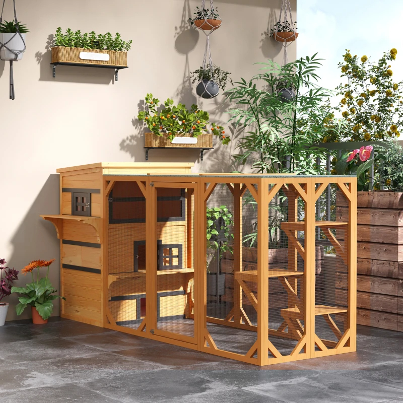 Refugio para Gatos de 3 Niveles con 5 Puertas de Escape, Resistente a la Intemperie, Amarillo y Negro — imagen 9