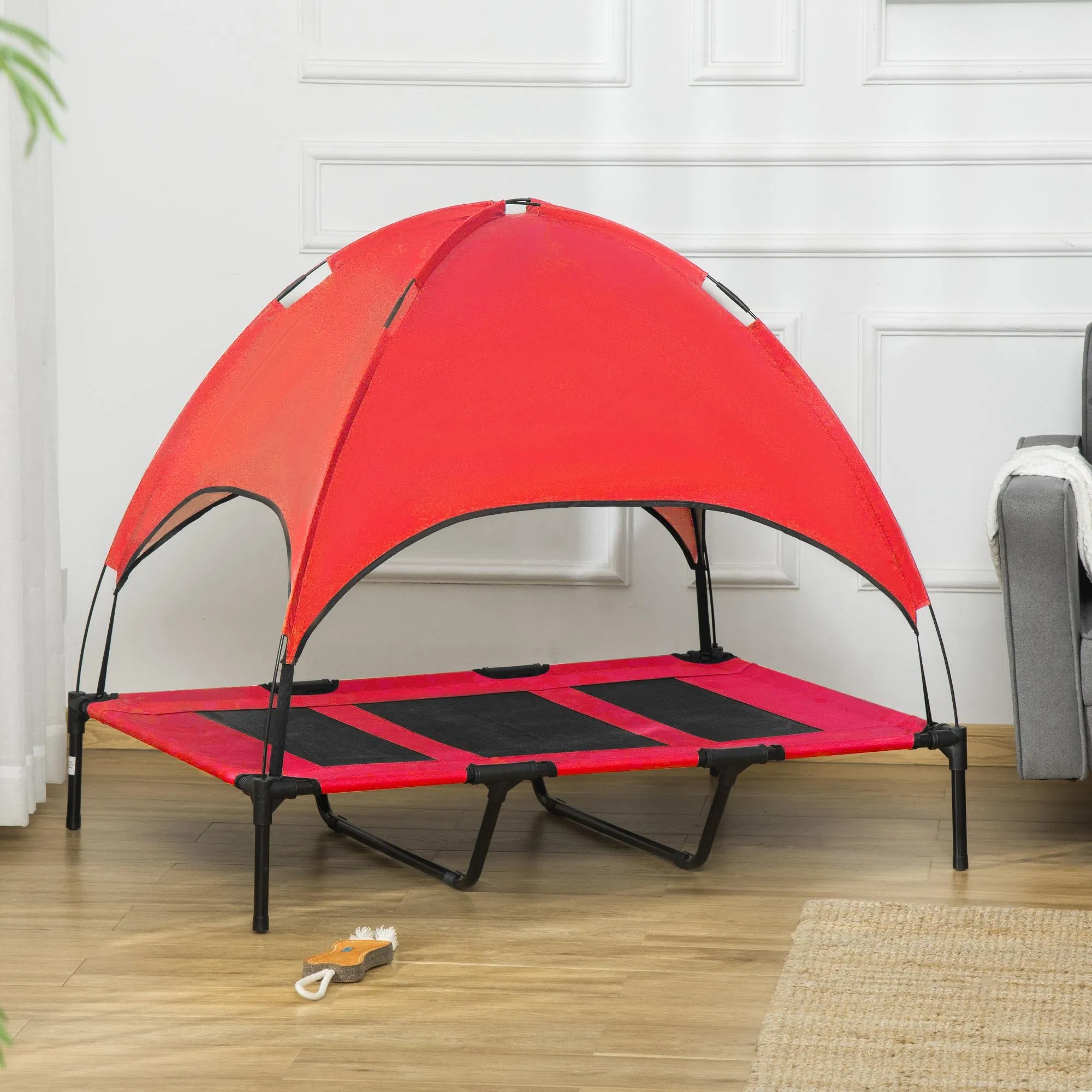 Cama Elevada para Perros de 48" x 36" con Sombrilla UV y Protección contra el Sol, Colchón Portátil para Canes Medianos y Grandes con Soporte de 110 lbs, Rojo — imagen 6