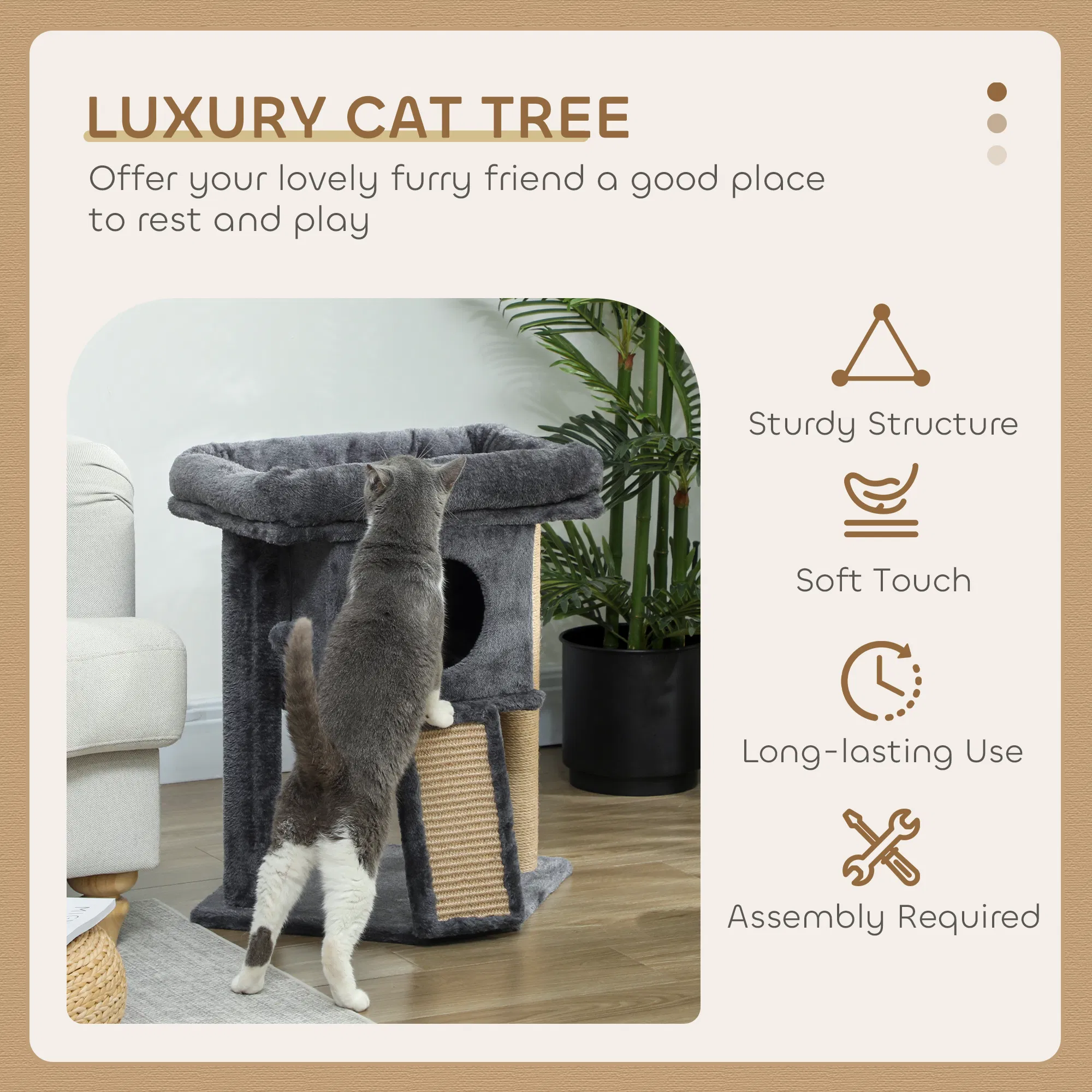Cat Tree, Small Cat Tower with Perch, Scratching Post, Cat Condo, Toy Ball for Kitty, Indoor Use, Dark Grey — image 6