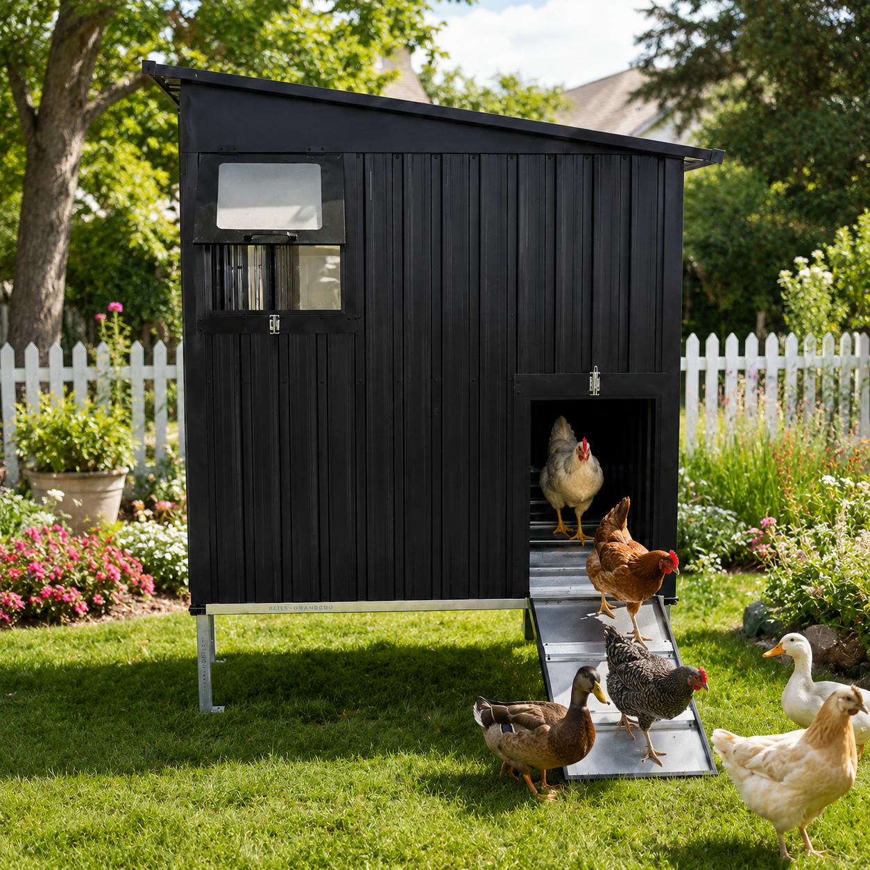 Caja para Gallinas Exteriores de Metal Galvanizado con Trasportadores de Desperdicios, Base Elevada y Ventana de Ajuste, Cárcel Grande para Poultry Exterior para Pollos, Patos y Pequeños Animales — imagen 2