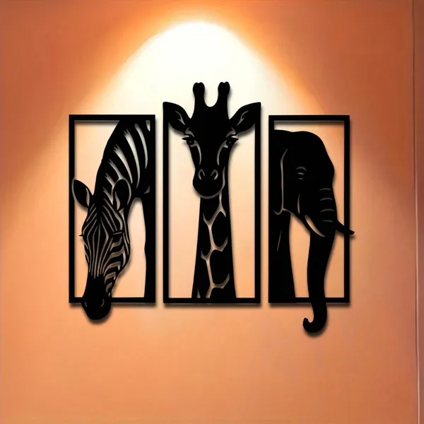 Arte de Pared Metálico con Pintura Cremosa de Animales Africanos 3 Piezas - Zebra, Jirafa y Elefante para Decoración Hogar - Envío a Temu, TikTok y Recogida en CIFbuy — imagen 6