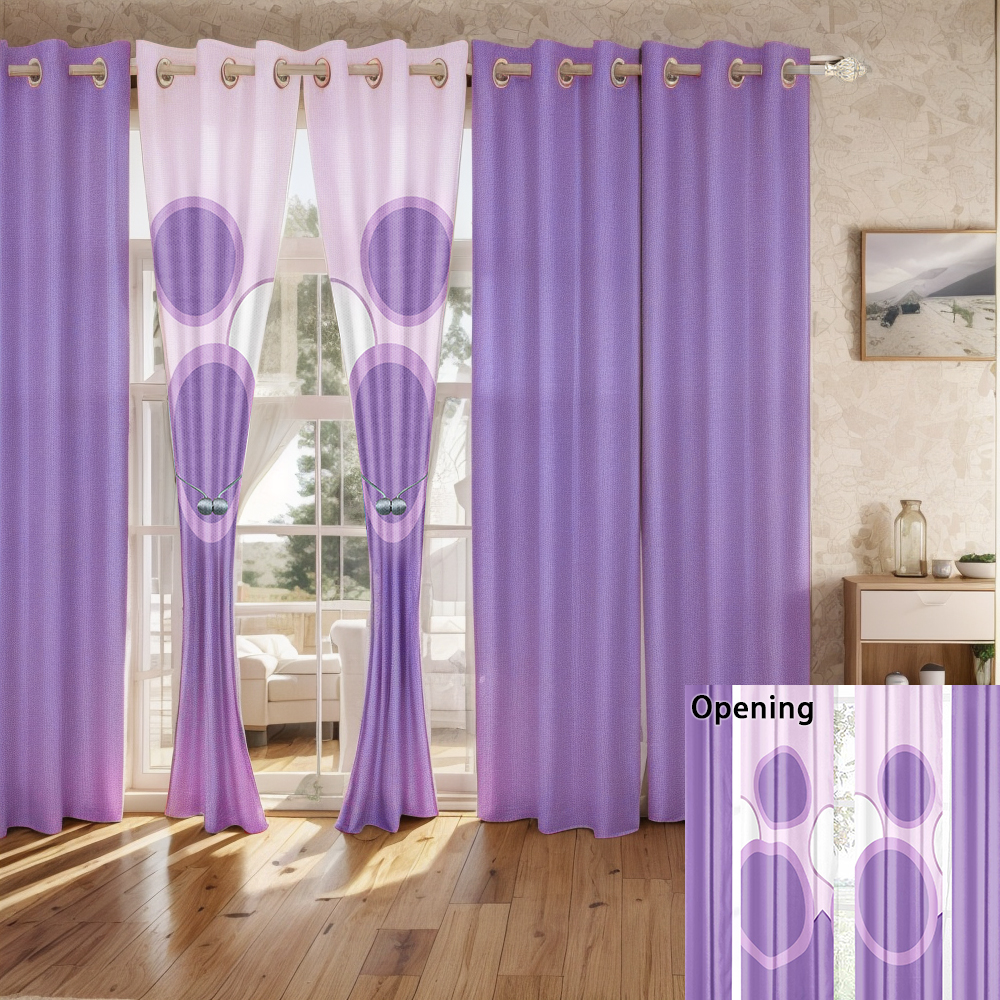 9 Piece Room In A Bag Quilt And Curtain Set, US Designer Lavender Purple Geometric Circle Print Heavyweight Bedspread With 6 Customizable Window Panels, Pet-Friendly High GSM Coverlet — image 3