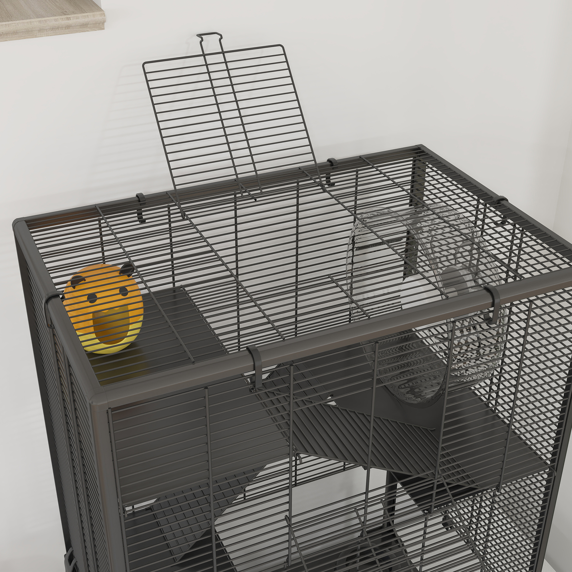 4 Tier Hamster Cage with Deep Tempered Glass Bottom, Running Wheel, Hut, Water Bottle, Food Dish, 24" x 16" x 31.5" — image 4