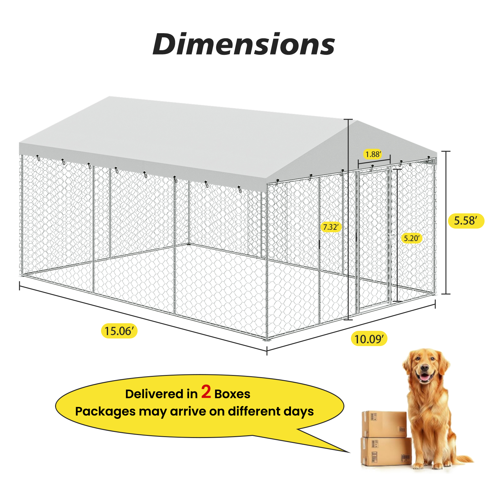 Casa de Perro Exterior Grande con Techo, Estructura de Acero Galvanizado Resistente, Cubierta Impermeable, Protección para Todo Clima, Jaula Segura para Perros Grandes, Multiple Animales — imagen 12