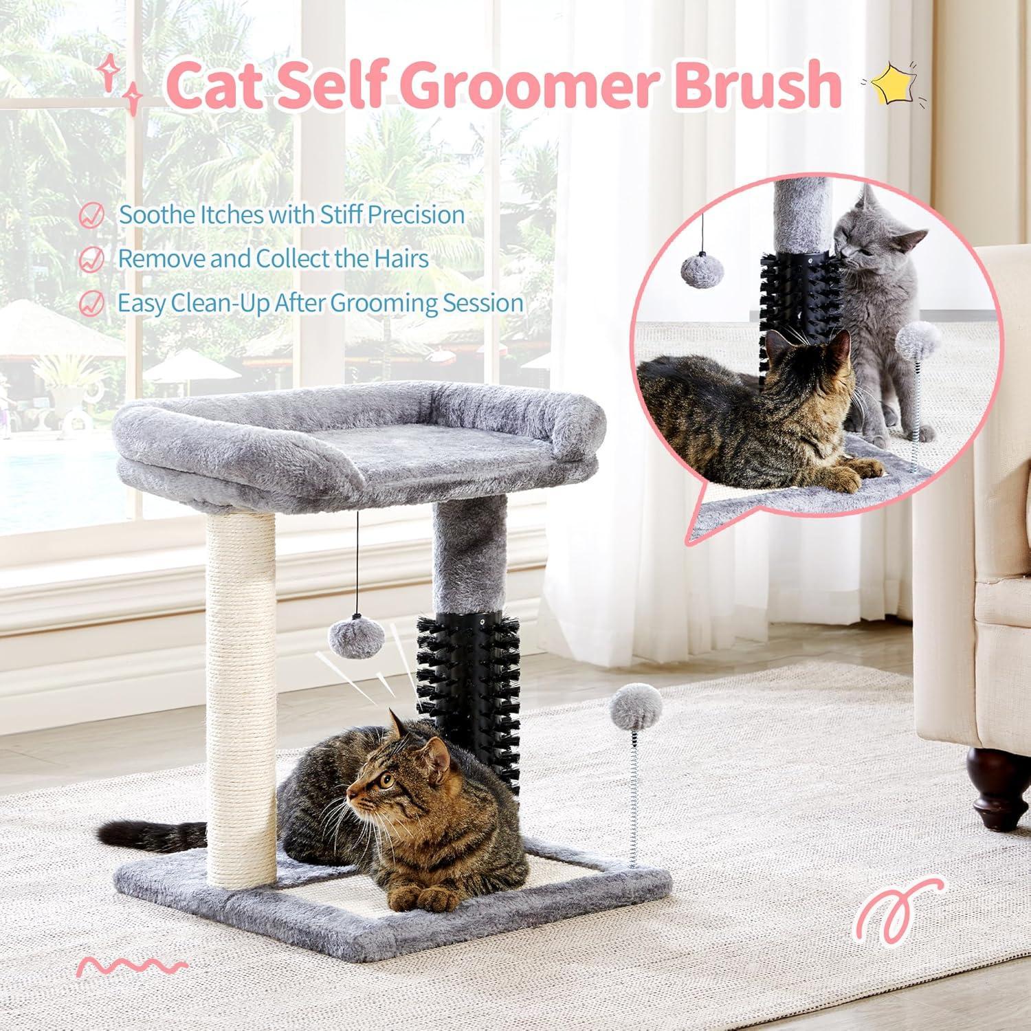 Árbol de Gato 4 en 1 Pequeño con Pelo Natural y Cepillo para Autogroomado, Poste de Escarbar Sisal y Colgantes para Entretener a los Gatos Indómitos — imagen 9