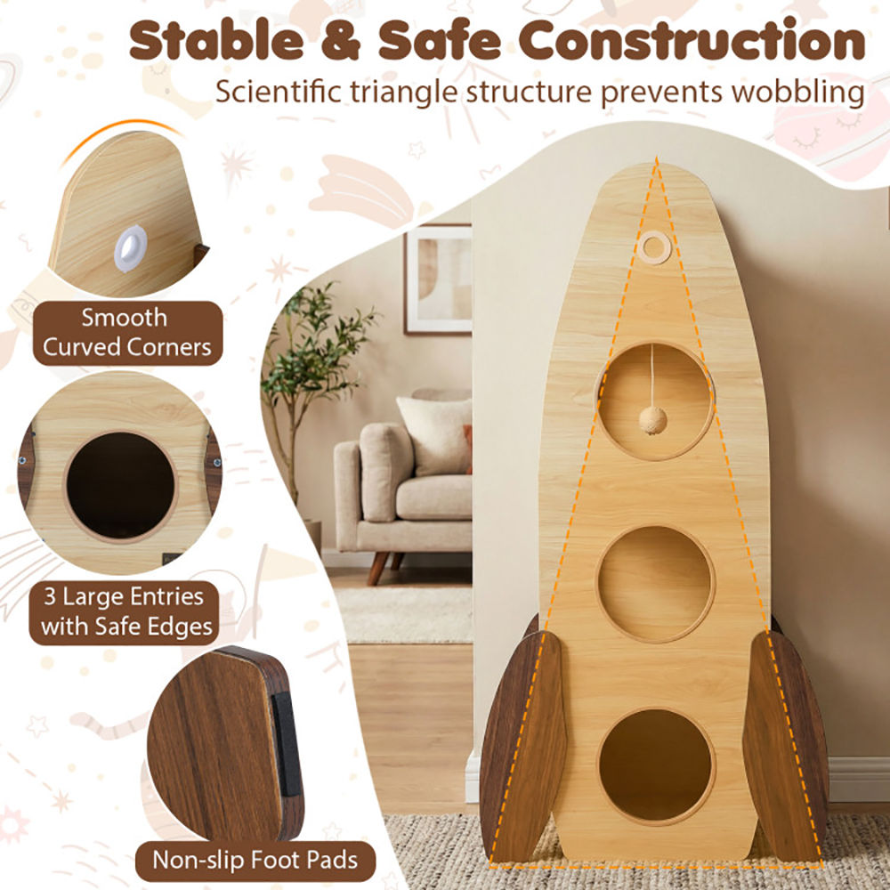 Árbol de Gato Rocket de 47 Pulgadas - Torre para Gatos en Interior con Pared de Escarbar Sisal y Manta de Escarbar Desmontable — imagen 7