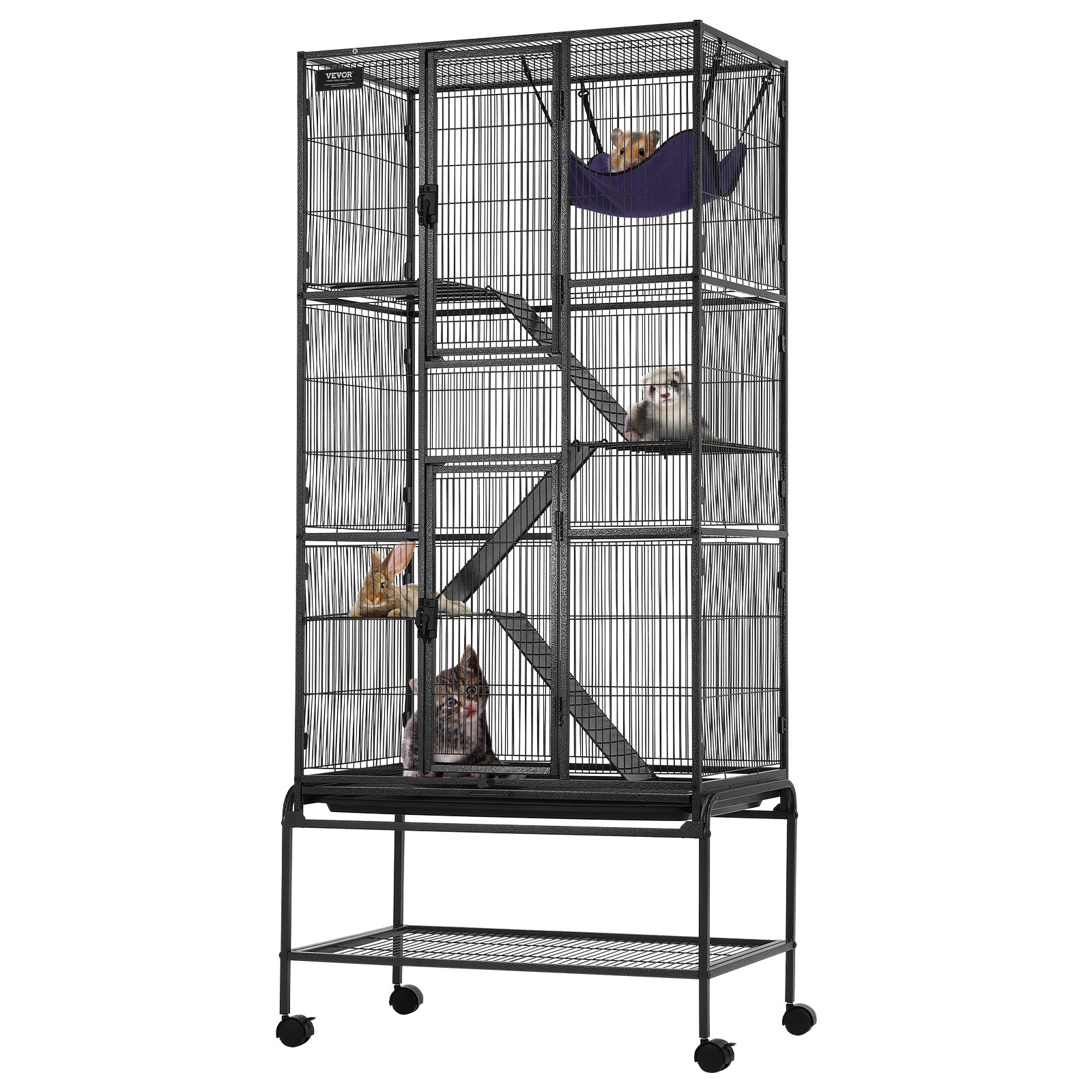 69' Metal Small Animal Cage 4-Tier Rolling Ferret Cage With Tray 3 Ramps — image 1