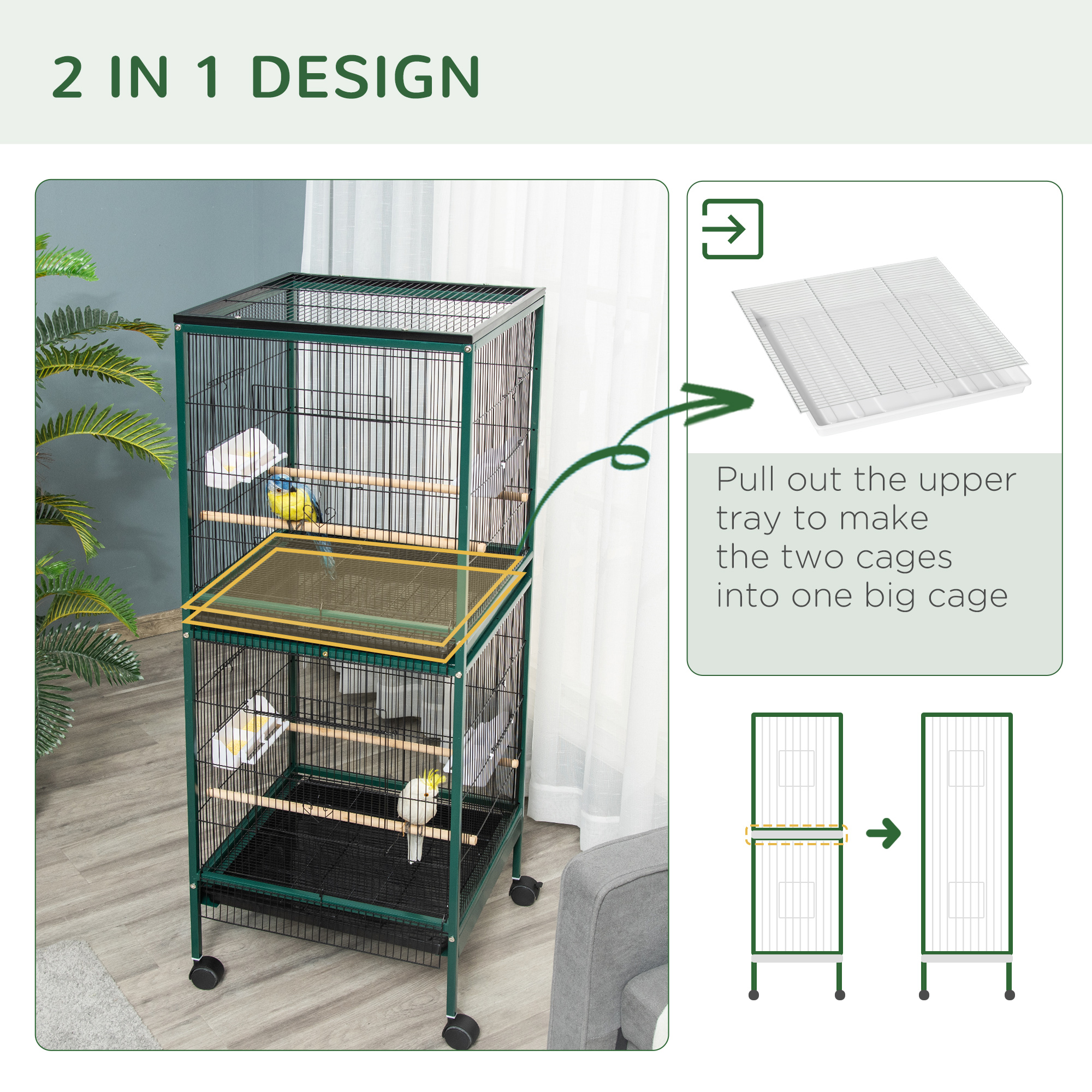 Caja para Aves Grande de 55" con Diseño Aviario Multidireccional, Color Verde — imagen 3