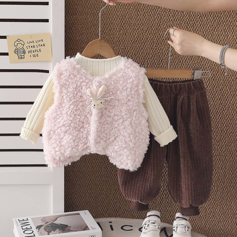 Stylish Girls Fleece-Lined Three-Piece Set with Rabbit Vest — image 8