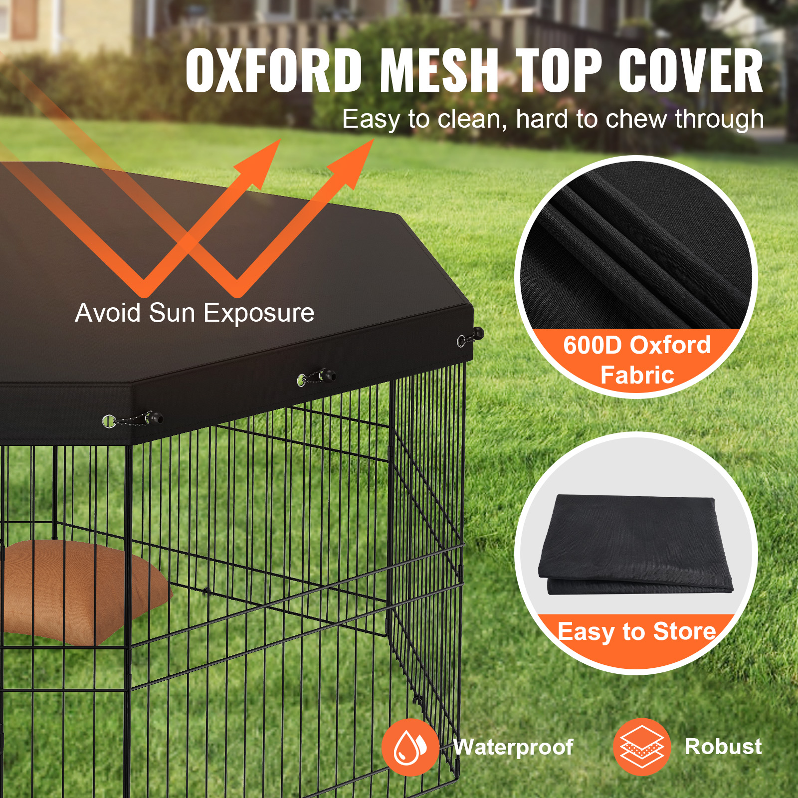 Cubo de Juego para Perros VEVOR, 8 Paneles Reutilizables con Cubierta Superior, 24" de Alto, Cárcel para Mascotas Portátiles con Estacas de Tierra para Pequeños y Medianos Animales, Indoors-Outdoors — imagen 5