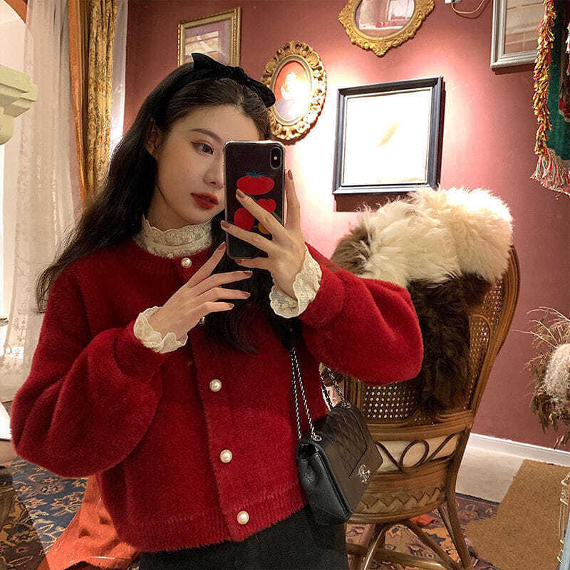Plush pearl button imitation mink fur short jacket for women — image 5