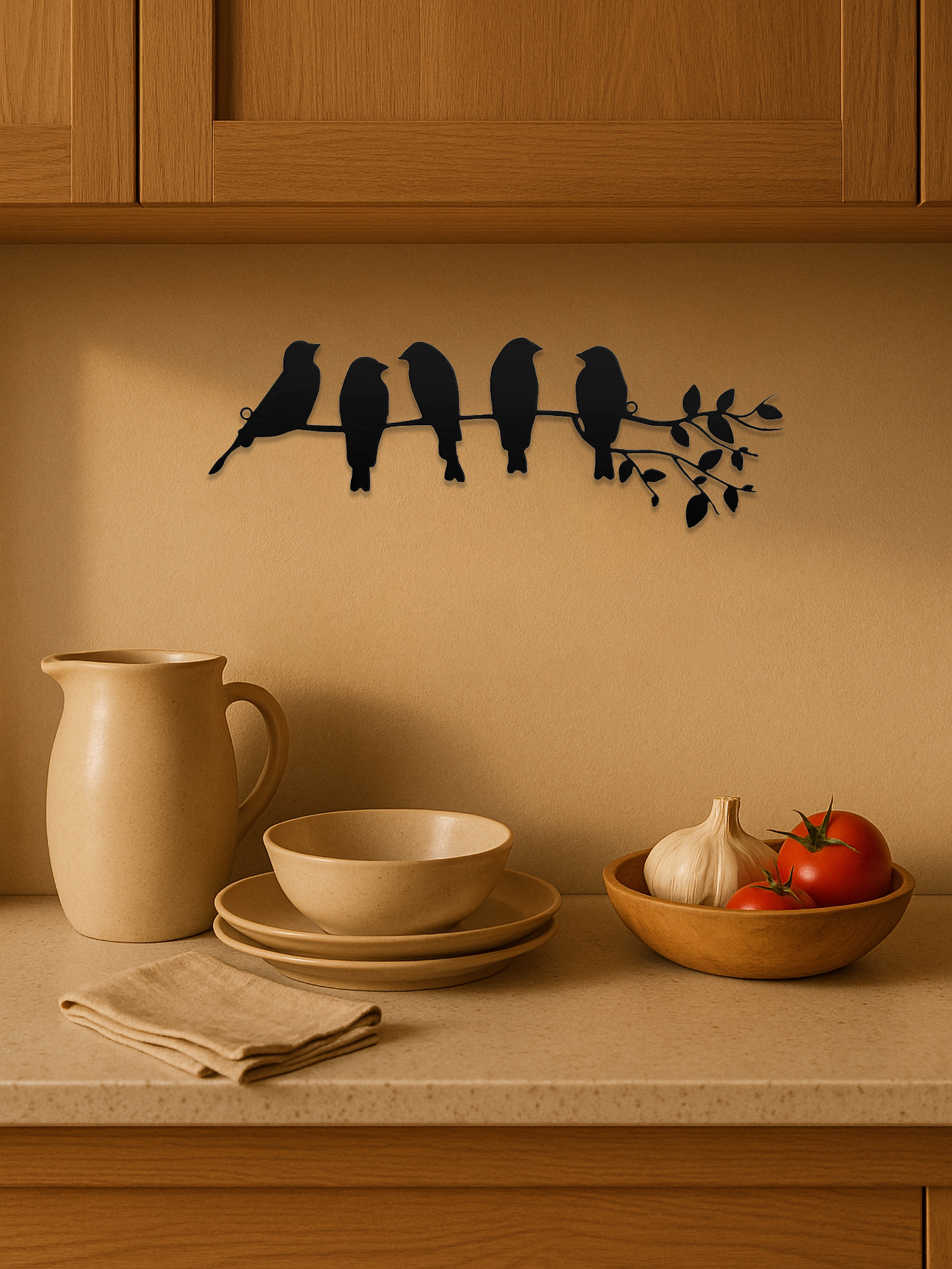 Arte de Pared con Pájaros en Metal, Decoración de Madera con Aves — imagen 1