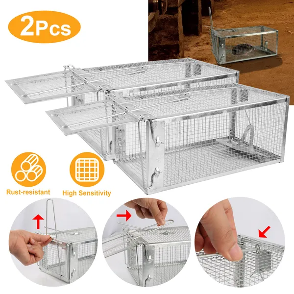 2 Piezas de Trampa Humanitaria Para Ratones, Trampa de Roedores con Pedal de Gravedad de Alta Sensibilidad y Bloqueo Automático - Acero Galvanizado Resistente, Diseño de Malla Fina a Prueba de Escapes, Segura Para Niños y Mascotas, Fácil de Usar en Interiores y Exteriores — imagen 3
