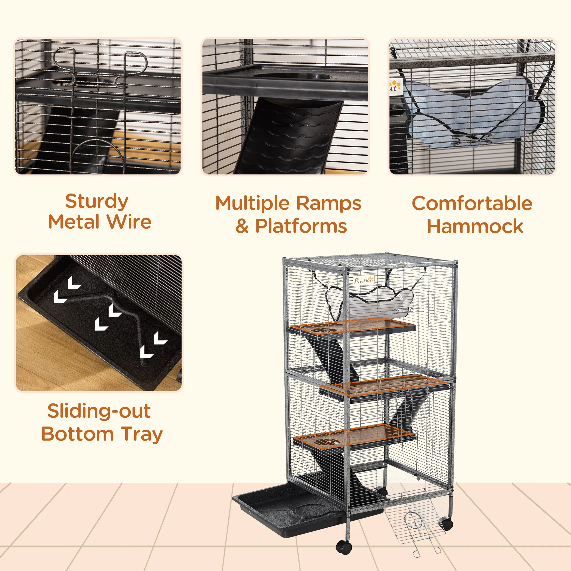 4-Tier Rolling Small Animal Cage, Deluxe Guinea Pig Cage, Ferret Cage for Mink Chinchilla Kitten Rabbit — image 4
