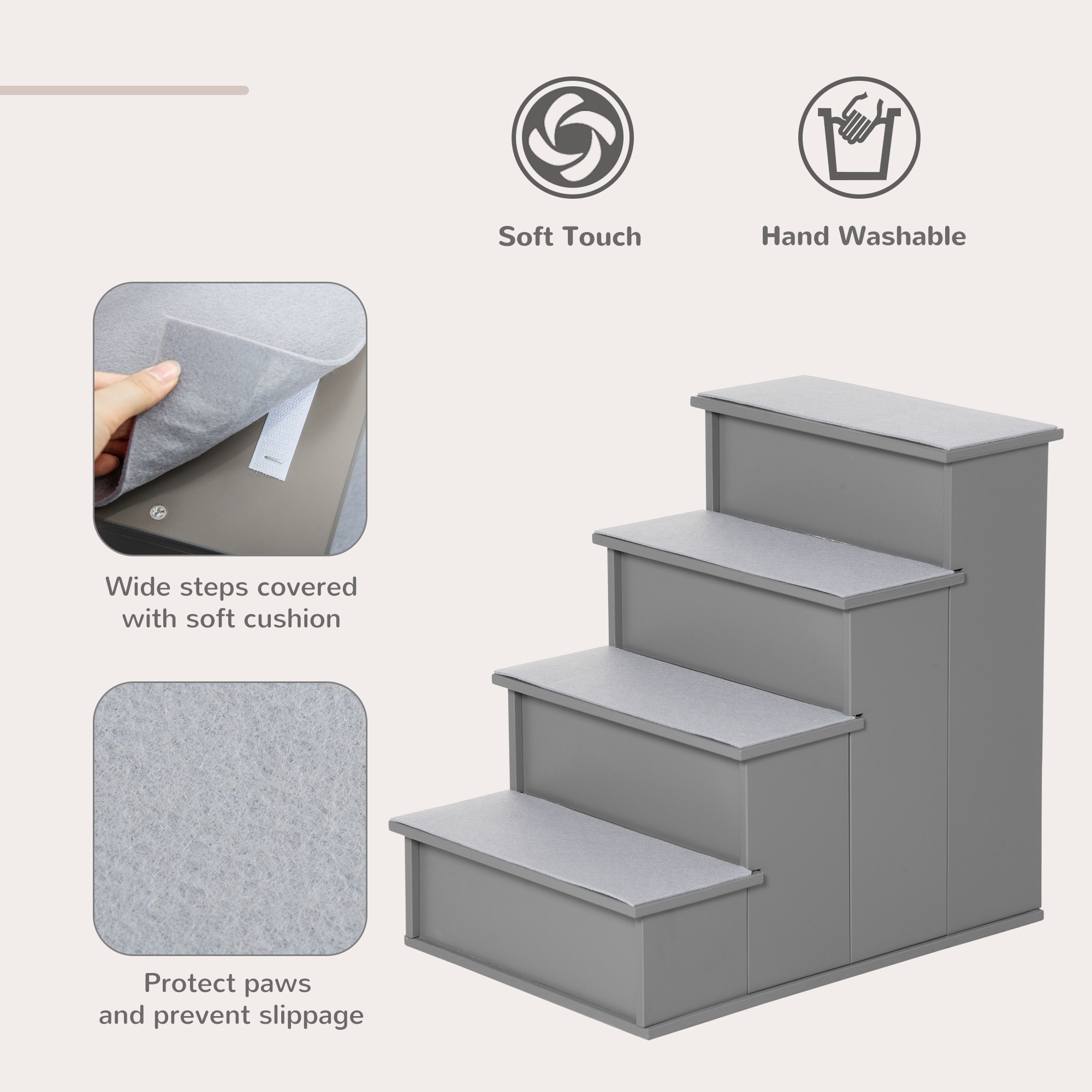 Peldaños para Mascotas, Escaleras para Perros Pequeños con Cubierta de Algodón Removible para Sofá y Cama, 15.75" x 23.25" x 21.25", Gris — imagen 6