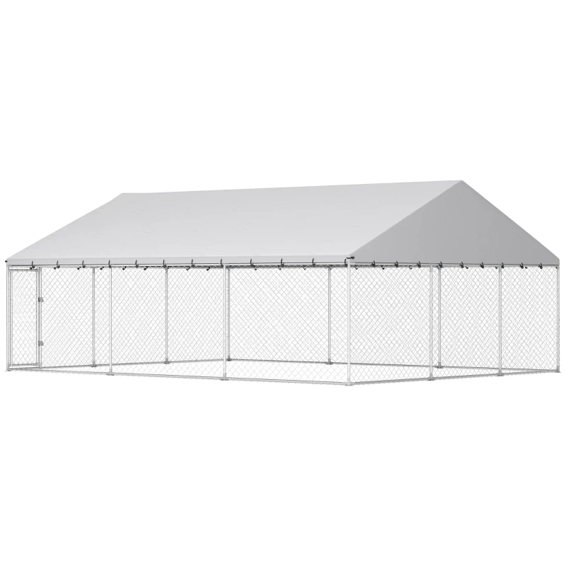 Heavy Duty Outdoor Dog Kennel With Waterproof Roof, 2 Secure Latches, Chain Link Dog Run For Backyard, 20' X 15' X 8', Multiple Packages — imagen 3