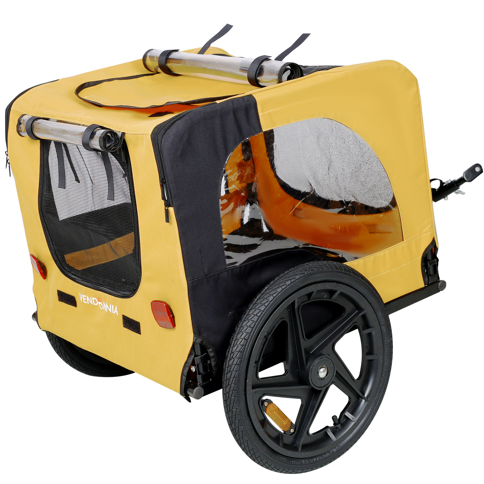 Yellow Outdoor Heavy Duty Foldable Practical Pet Stroller Dog Carrier With Bicycle Tow — image 3