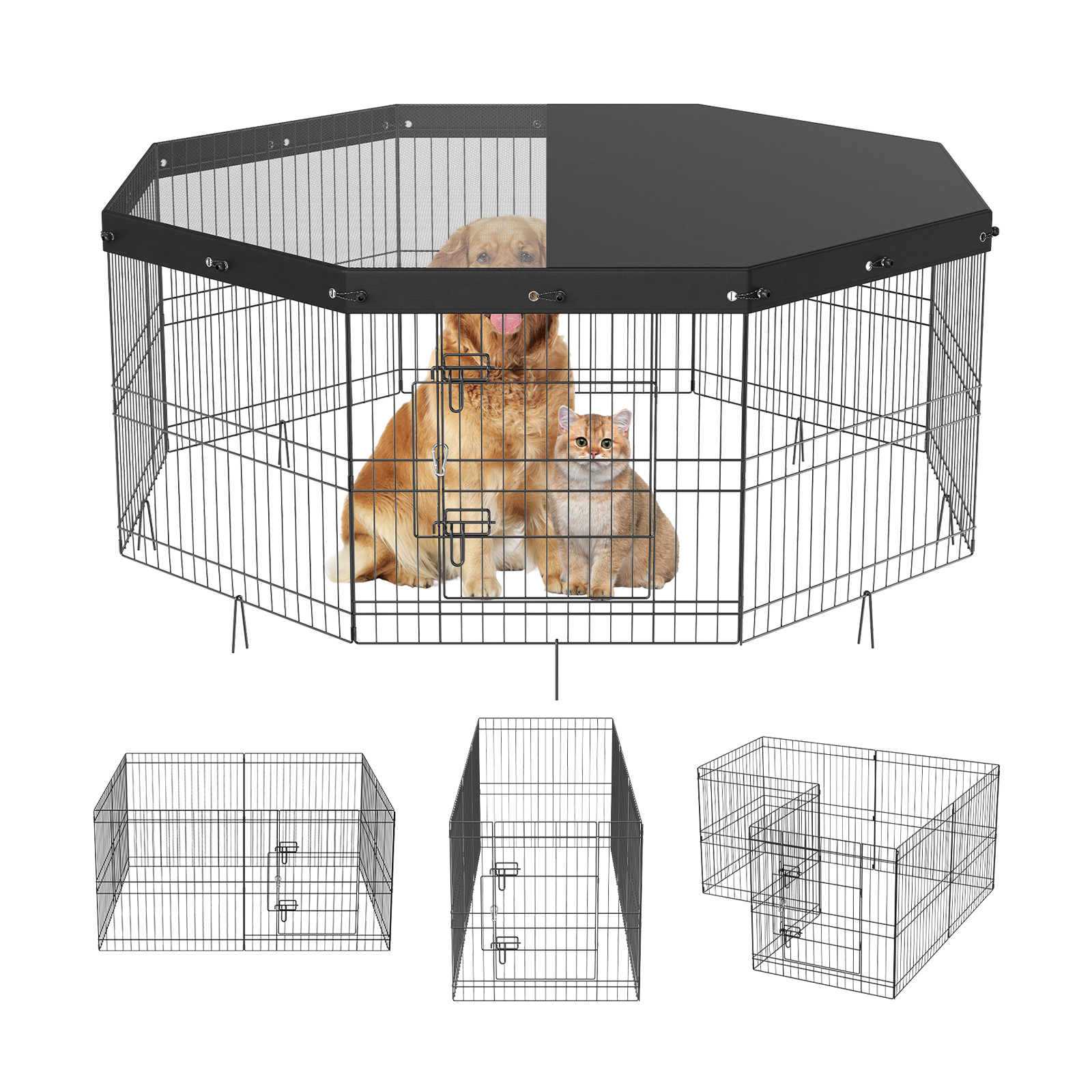 Cubo de Juego para Perros VEVOR, 8 Paneles Reutilizables con Cubierta Superior, 24" de Alto, Cárcel para Mascotas Portátiles con Estacas de Tierra para Pequeños y Medianos Animales, Indoors-Outdoors — imagen 6