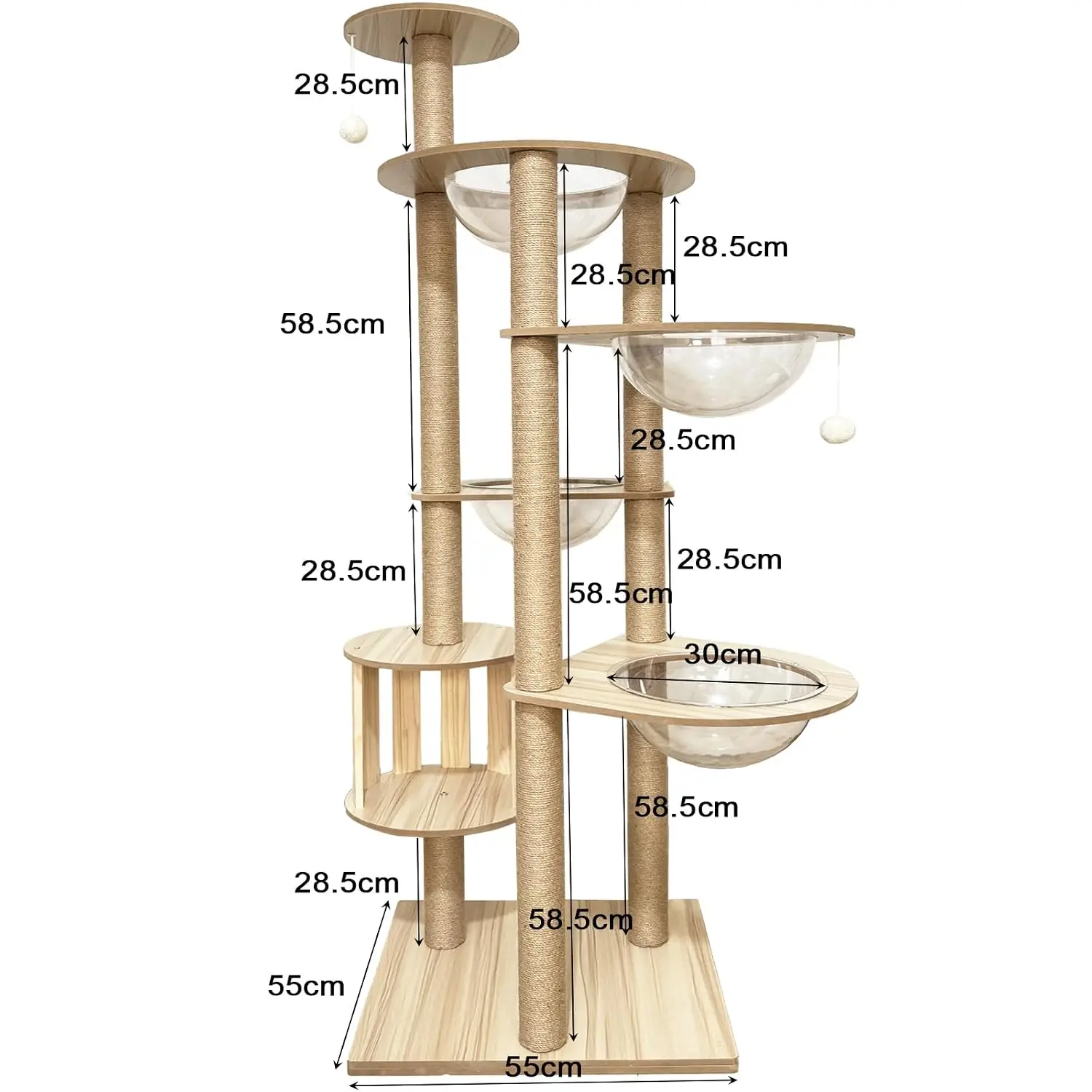 72.1-Inch Large Cat Tree for Indoor Adult Cats, 4 Bowls & 12 Sisal Posts with Cage Perch Toy Balls Wood, Customized — image 1