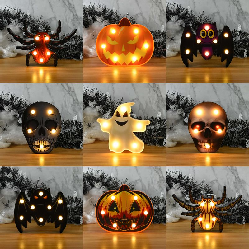 Halloween LED Lights Horror Pumpkin Ghost Bat Spider Night Lights Ornament Halloween Party Props Home Bar Table Lamp Decorations — image 1