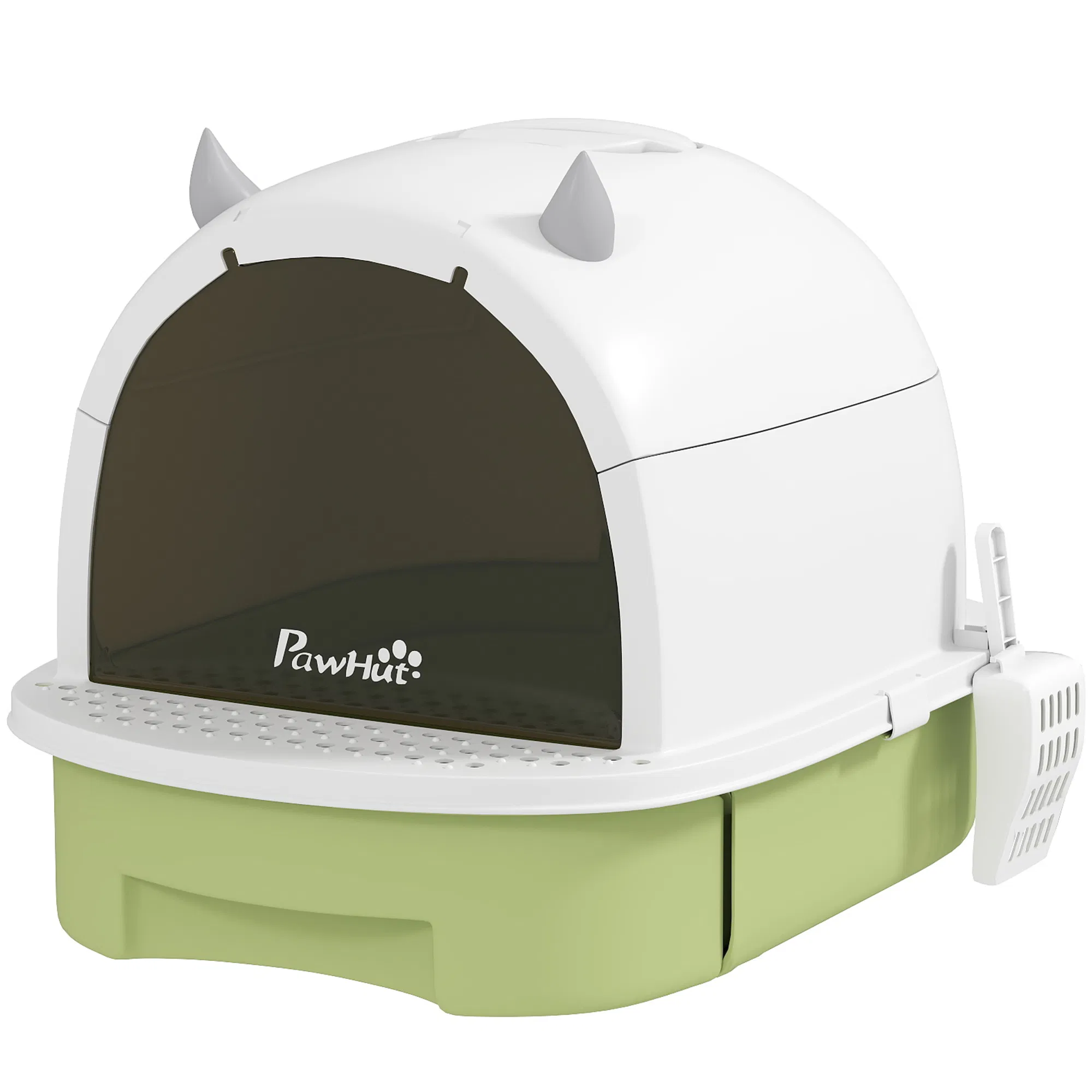 Cat Litter Box with Lid, Front Door Flap, Scoop, Handle, Easy Clean, for Small and Medium Cats, Green — image 1