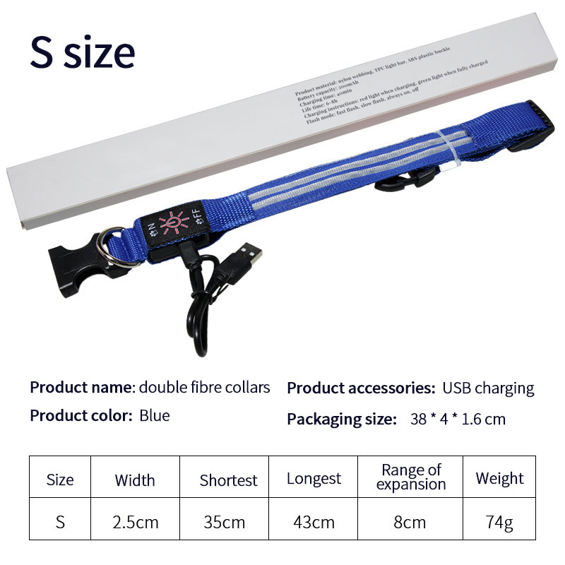 LED Light-Emitting Collar With Dual Fiber Optic Glow-In-The-Dark Collar Pet Built-In Rechargeable Battery With USB Cable — image 6