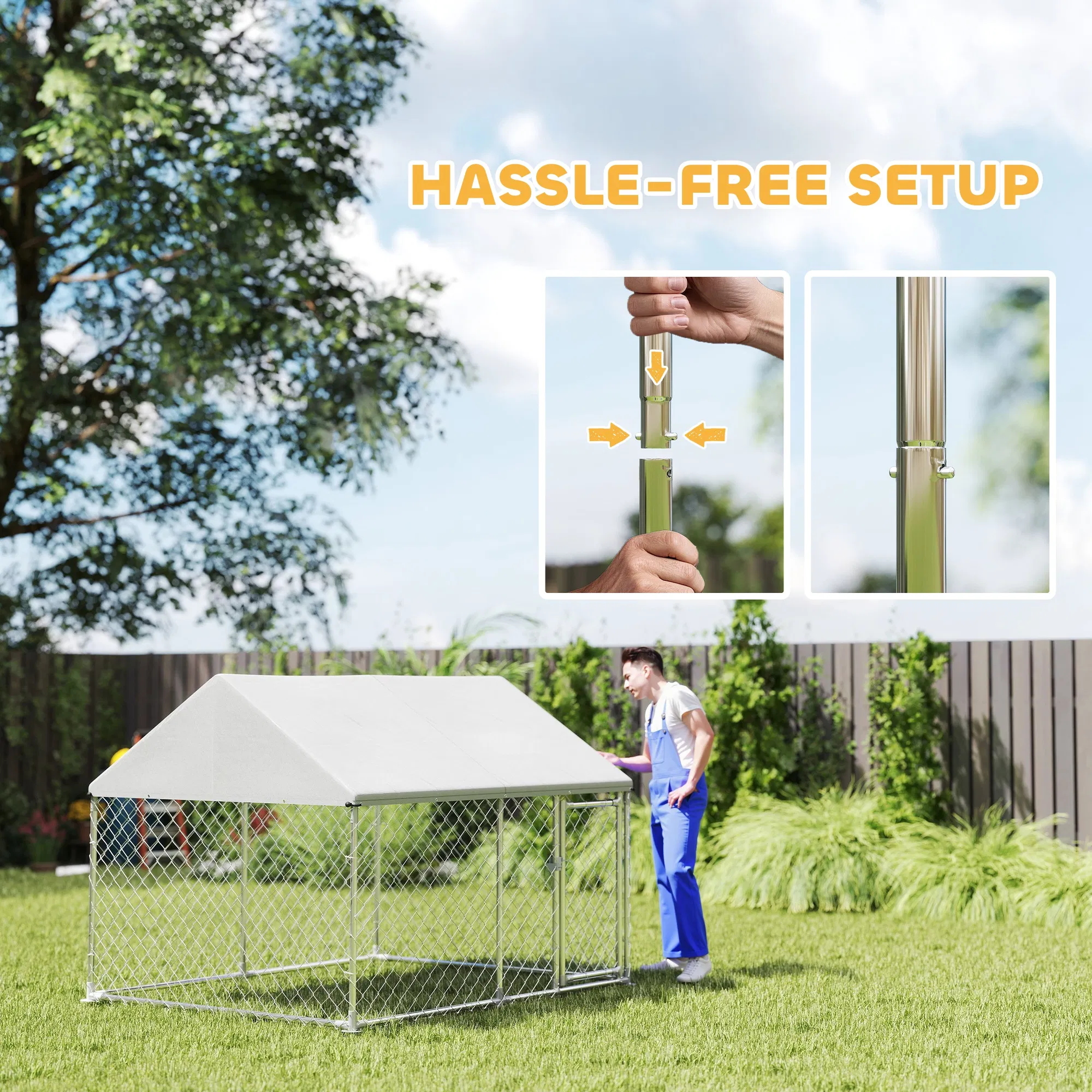 Outdoor Dog Kennel with Waterproof & Anti-UV Cover, Quick-Connect Frame, Secure Lock for Small Medium Dogs — image 6
