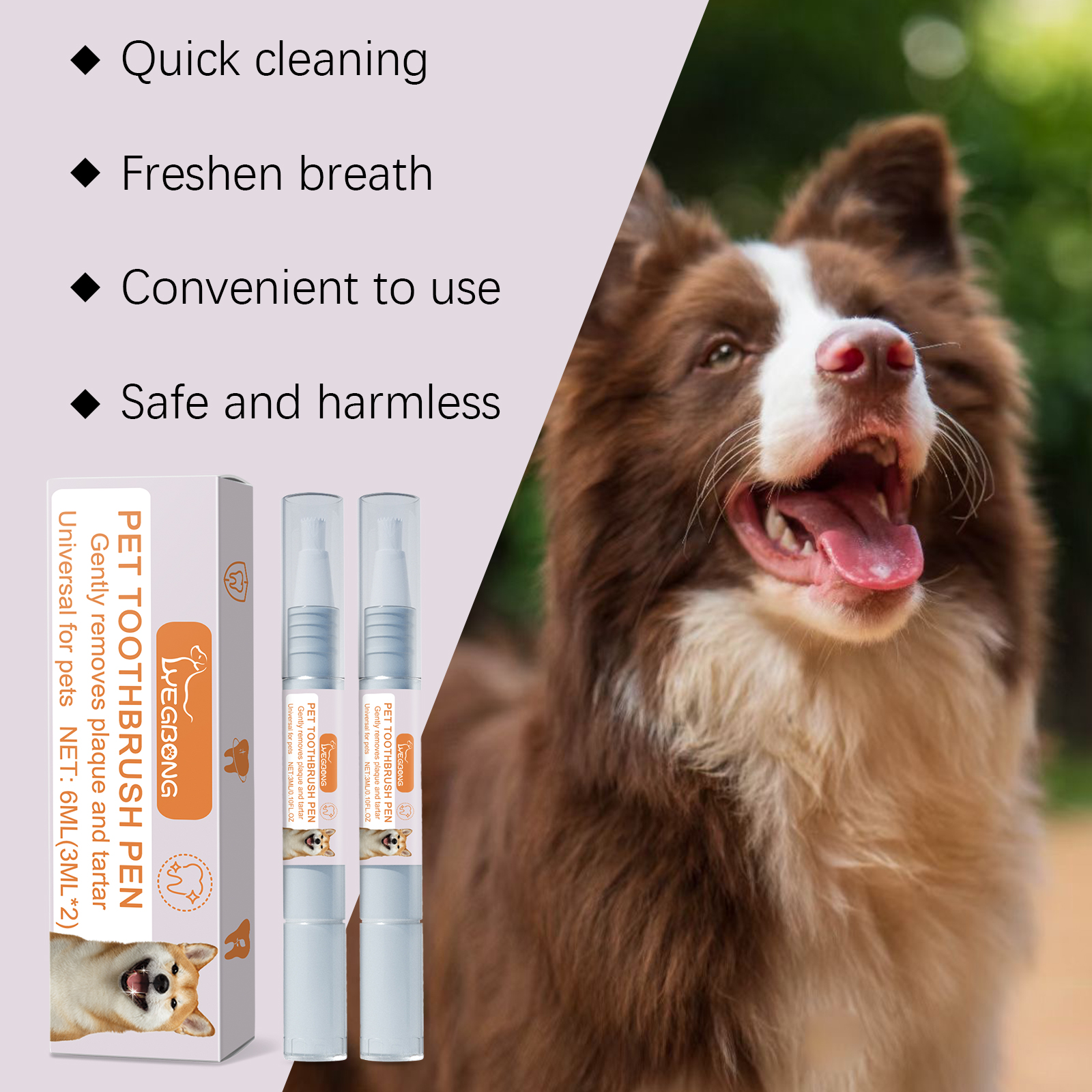 Pet Dental Toothbrush Pen 2Pack Dog Cat Plaque Tartar Remover, Freshen Breath & Soothe Gums — image 4