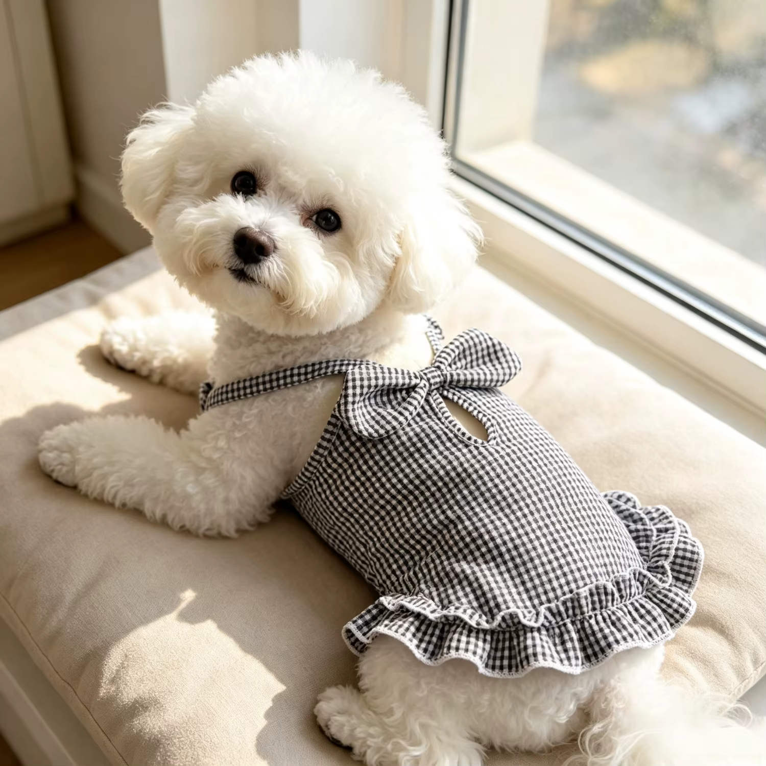 Ropa de verano para perros pequeños: camiseta de tirantes con volantes y rayas, chaqueta transpirable para cachorros, ropa de perro dulce y frillada — imagen 5