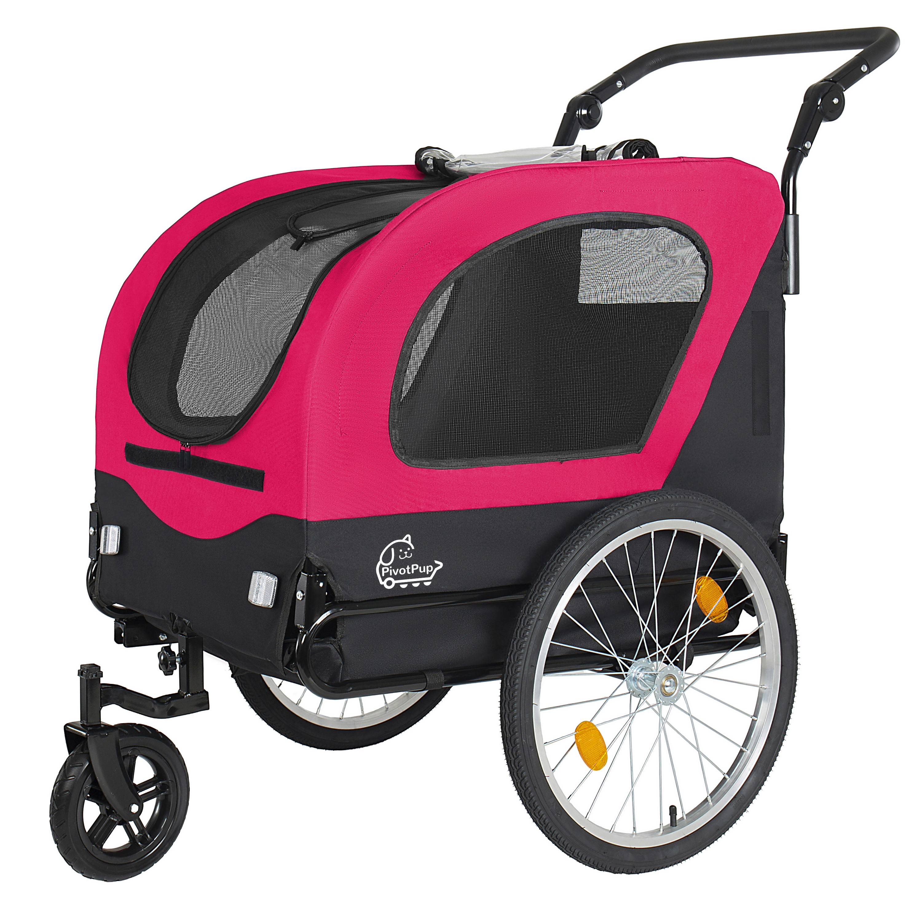 2-in-1 Bike Trailer & Pet Stroller For Dogs Up To 110lbs Foldable Pet Carrier Cart With Front Caster & 20 Quick Release Air-Filled Wheels, Breathable Mesh And PVC Rain Cover, Red — imagen 2