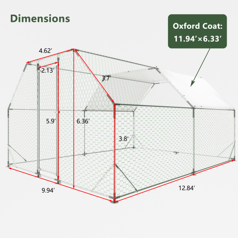 Gallinero Grande de Metal Galvanizado de 10 x 13 Pies, Jaula Transitable, Corral para Aves de Corral, Conejera, Casa para Gallinas — imagen 12