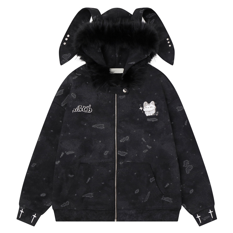 Cartoon kitten zipper casual hoodie women's coat — image 6