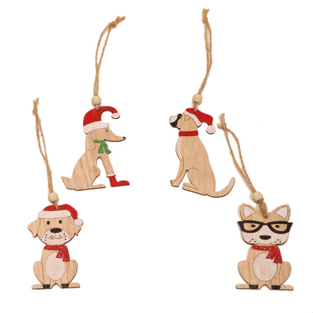 4 Piezas de Adornos Colgantes de Madera con Diseño Creativo de Perro con Gorro Rojo, Decoración para Árbol de Navidad, Feliz Navidad — imagen 7