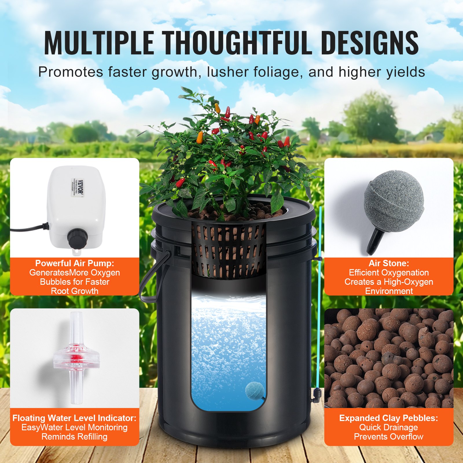 Sistema de Cultivo Hidropónico DWC 5 galones, Con Kit de Gotero Superior y Materiales Resistentes — imagen 4