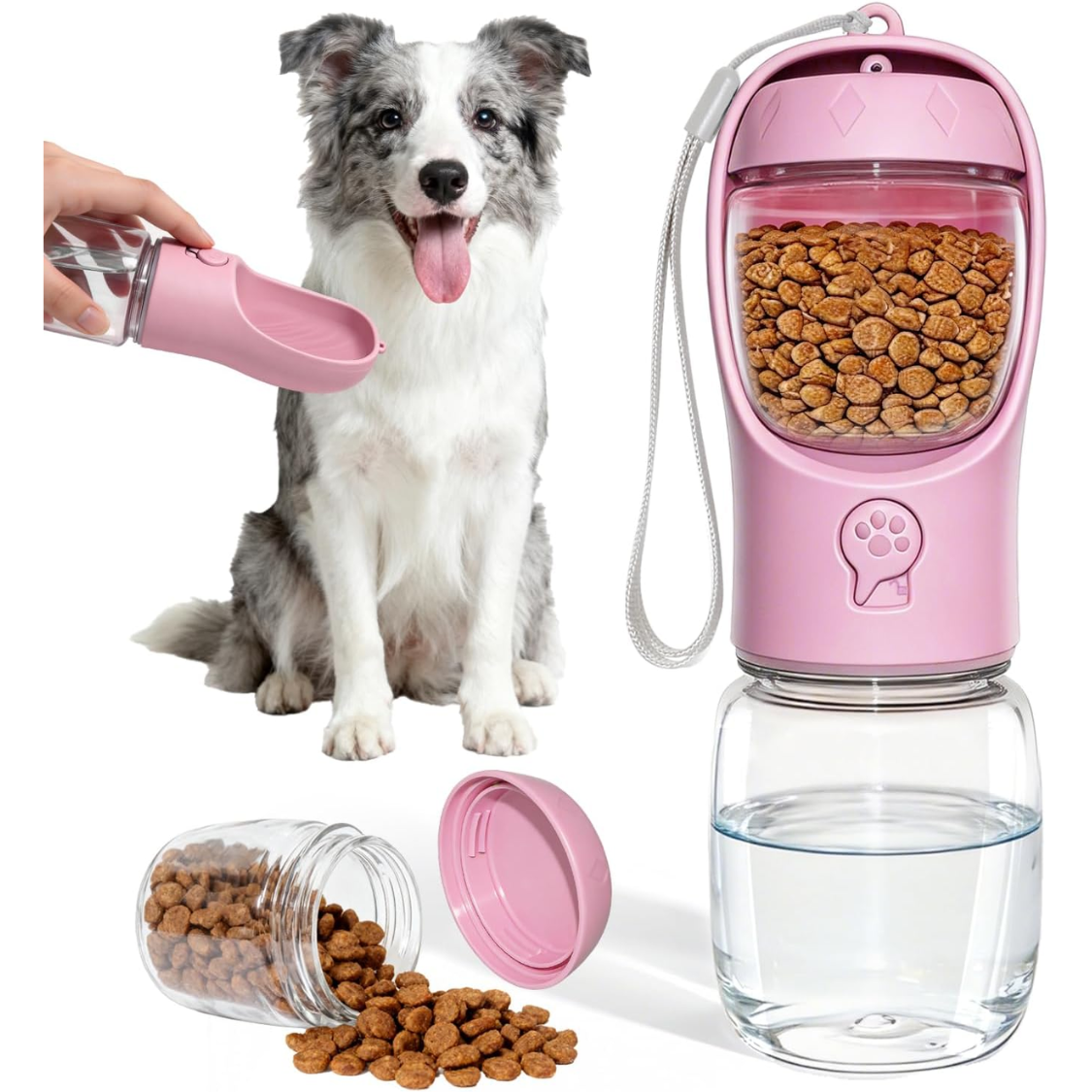 Botella de Agua Portátil para Perros con Contenedor de Comida 2 en 1: Dispensador de Agua Sin Derrames, BPA Libre para Viajes con Mascotas — imagen 1