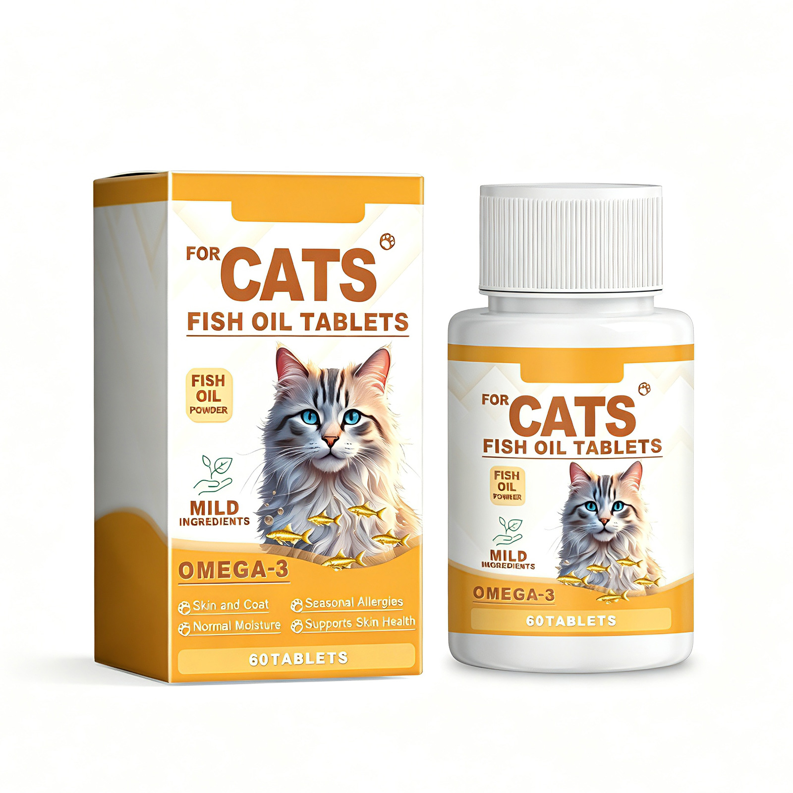 Tabletas de Aceite de Pescado Clase 3 para Gatos, Suplemento Multivitamínico para Pelaje y Corteza, Apoya Salud Inmunológica, Cardíaca y Ósea, 60 Tabletas Chupables — imagen 1