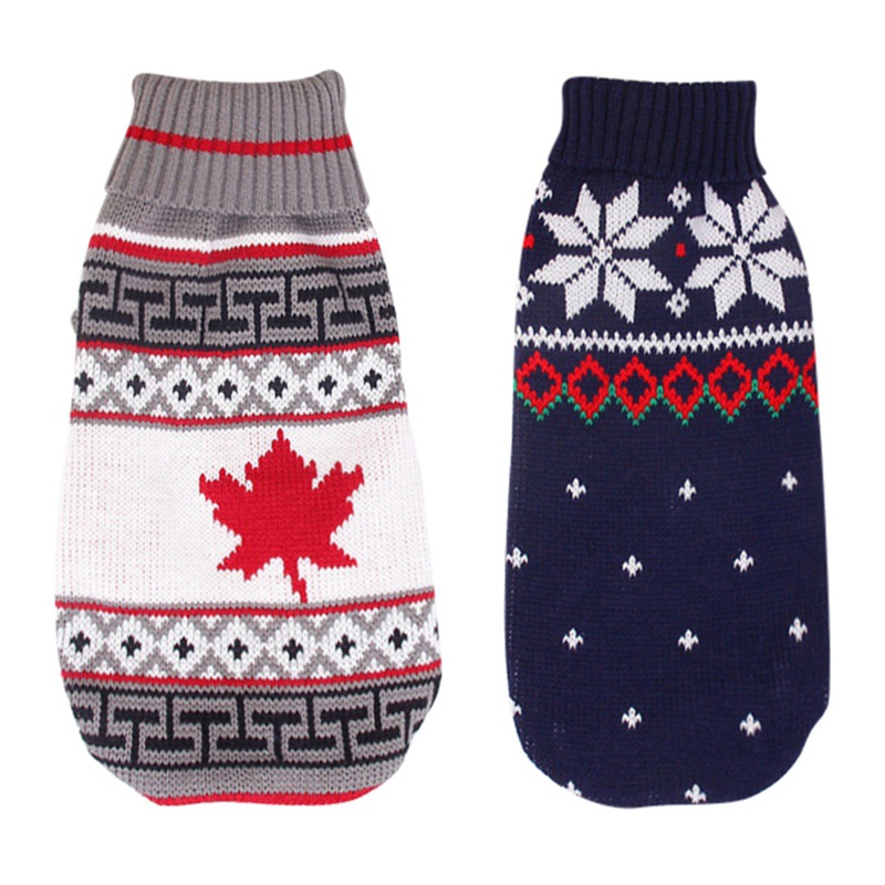 Christmas reindeer maple leaves snowflakes holiday pet clothes high necked knitted sweaters dog and cat clothing jackets — image 3