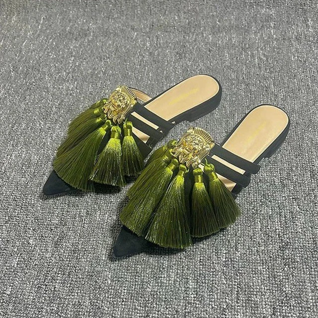 Zapatillas de tacón bajo con tira y borlas punteadas para mujer - Estilo de otoño 2023 — imagen 7