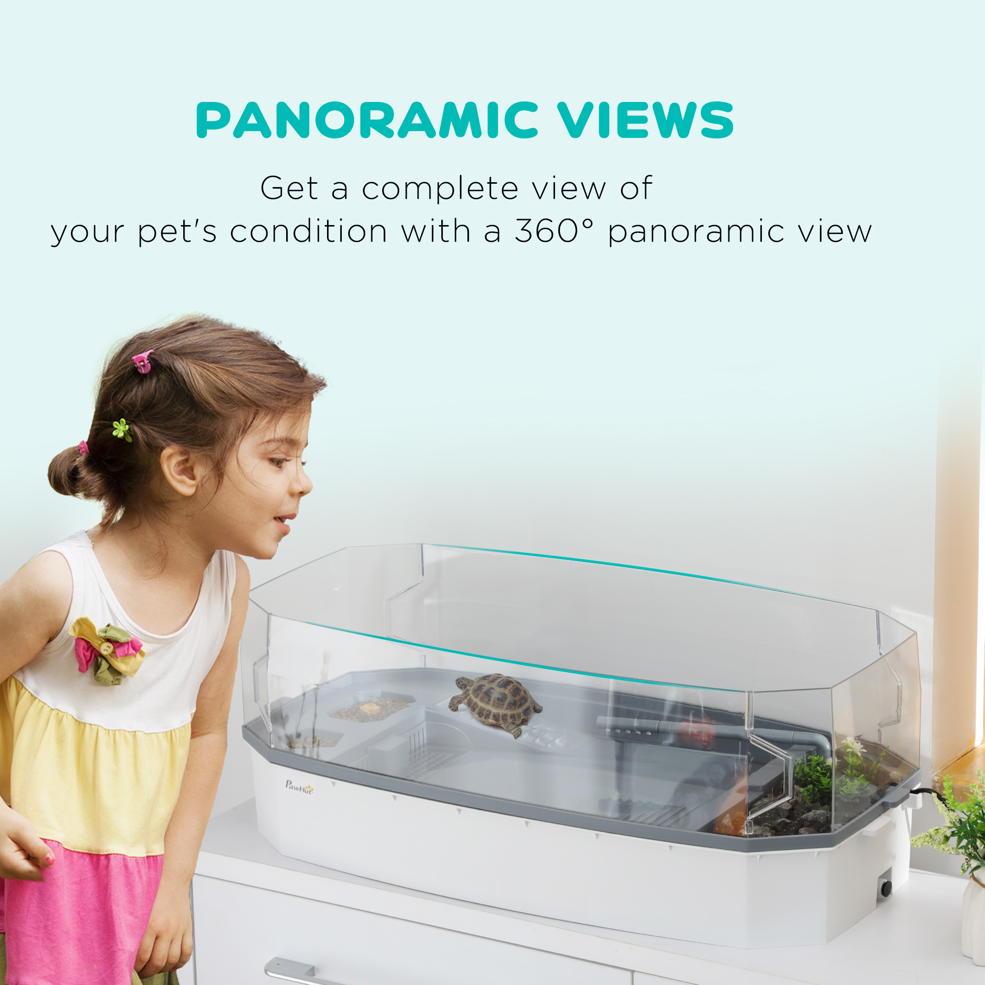 Turtle Tank Kit, Turtle Aquarium with Basking Platform, Water Pump, Filter Layer Design, Full View Visually Reptile Habitat, Easy to Clean and Change Water, Multi Functional Area — image 4