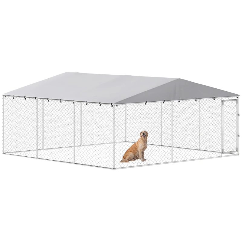 7' Dog Kennel Outdoor For Small Medium Large Dogs With Waterproof Roof, Silver Multiple Packages — imagen 4