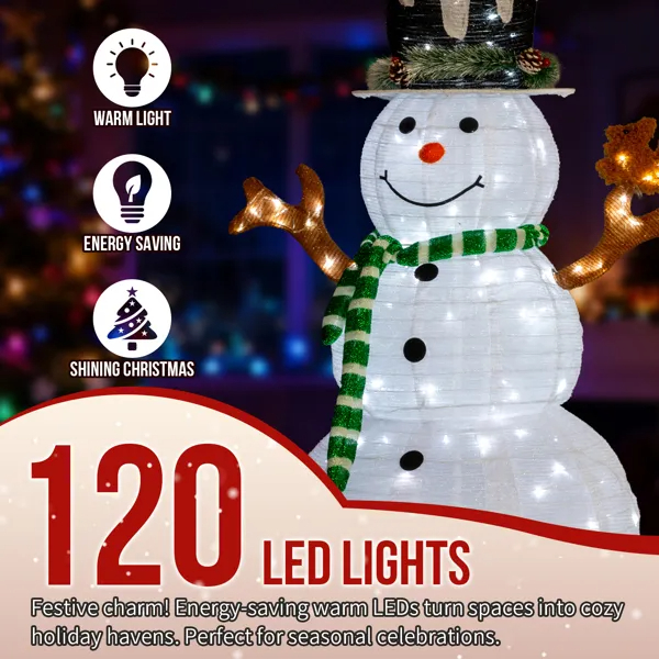 Lighted Snowman And Squirrel Christmas Yard Decorations, Pre-lit Pull Up Snowman With 120 White LEDs, For Xmas Outdoor Holiday Indoor Decor Lighted Holiday Displays — image 5