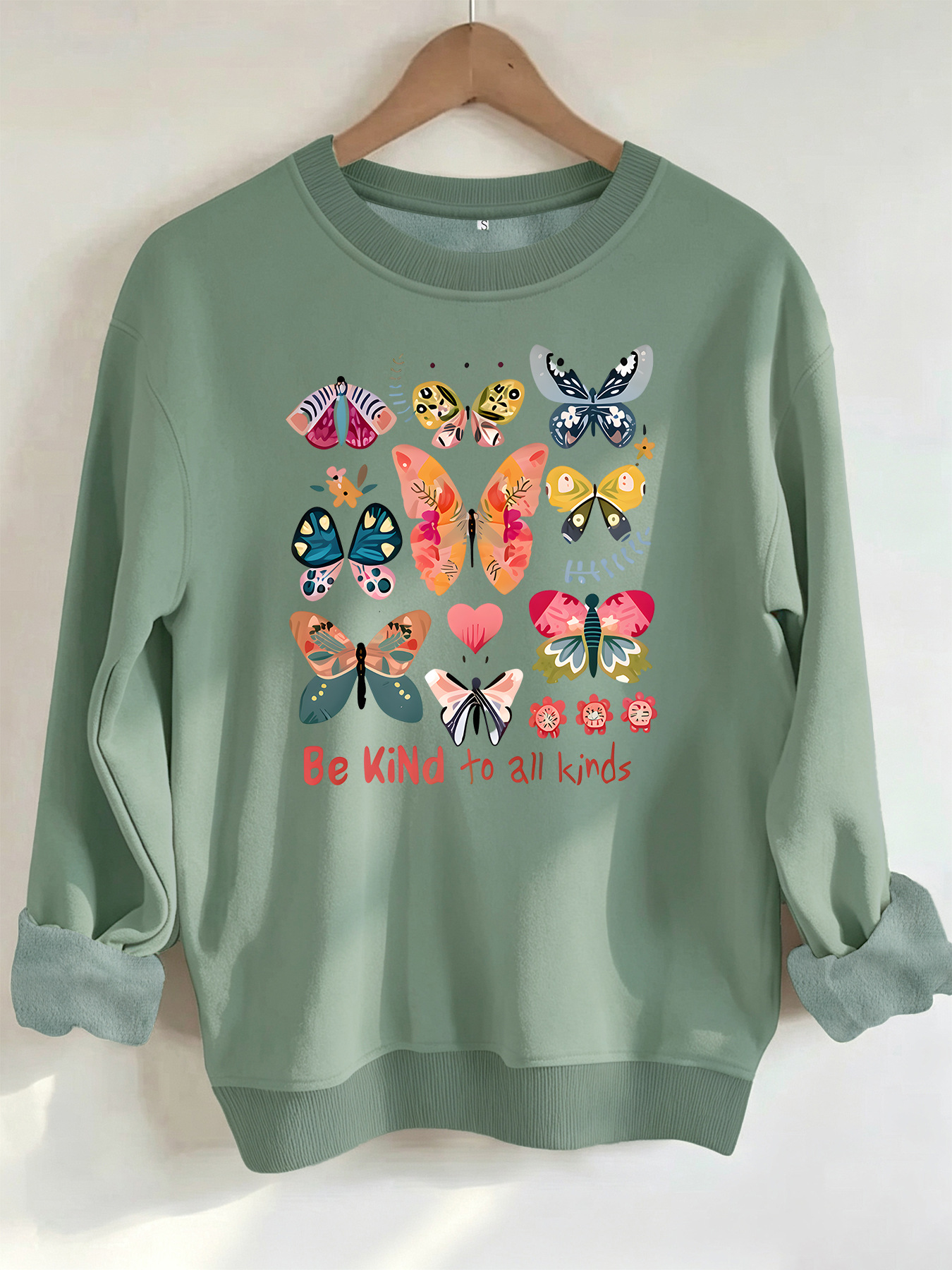 Butterfly and Goodwill Text Printed Round Neck Hoodie for Women — image 9