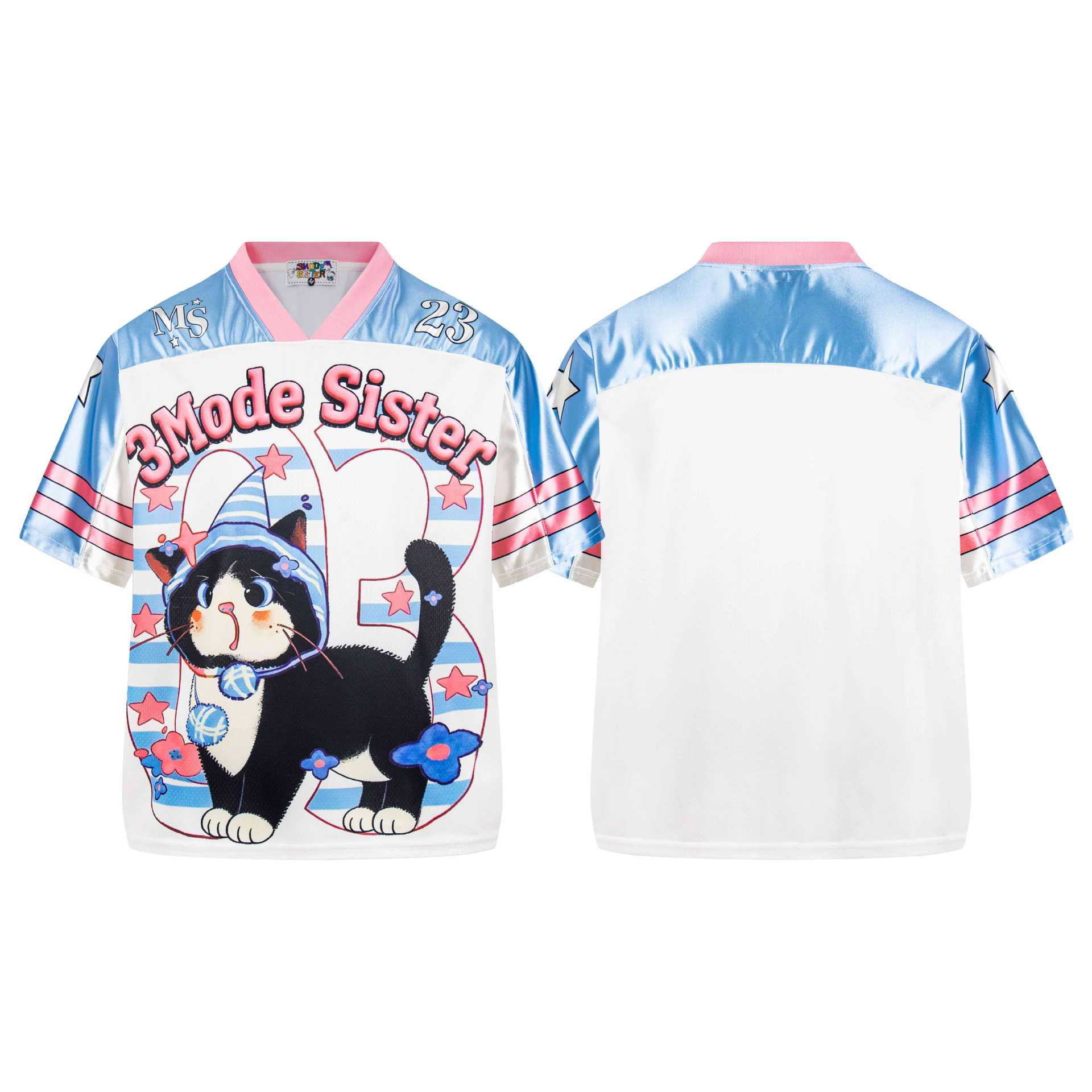 Cartoon cat printed short sleeved shirt — image 4