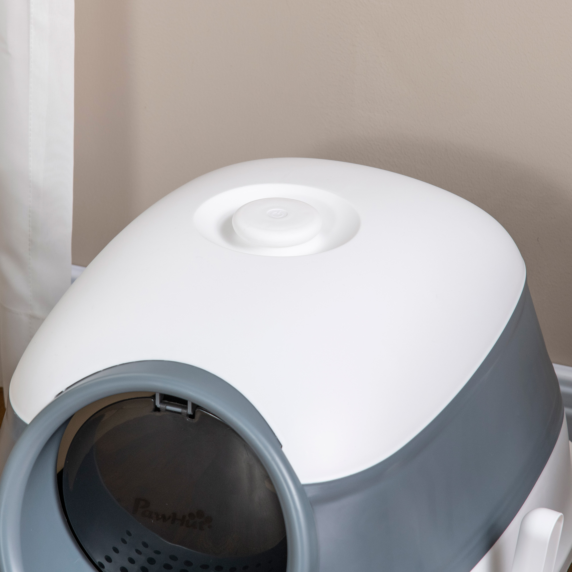 Dome Covered Cat Litter Box with Lid, White and Gray — imagen 5