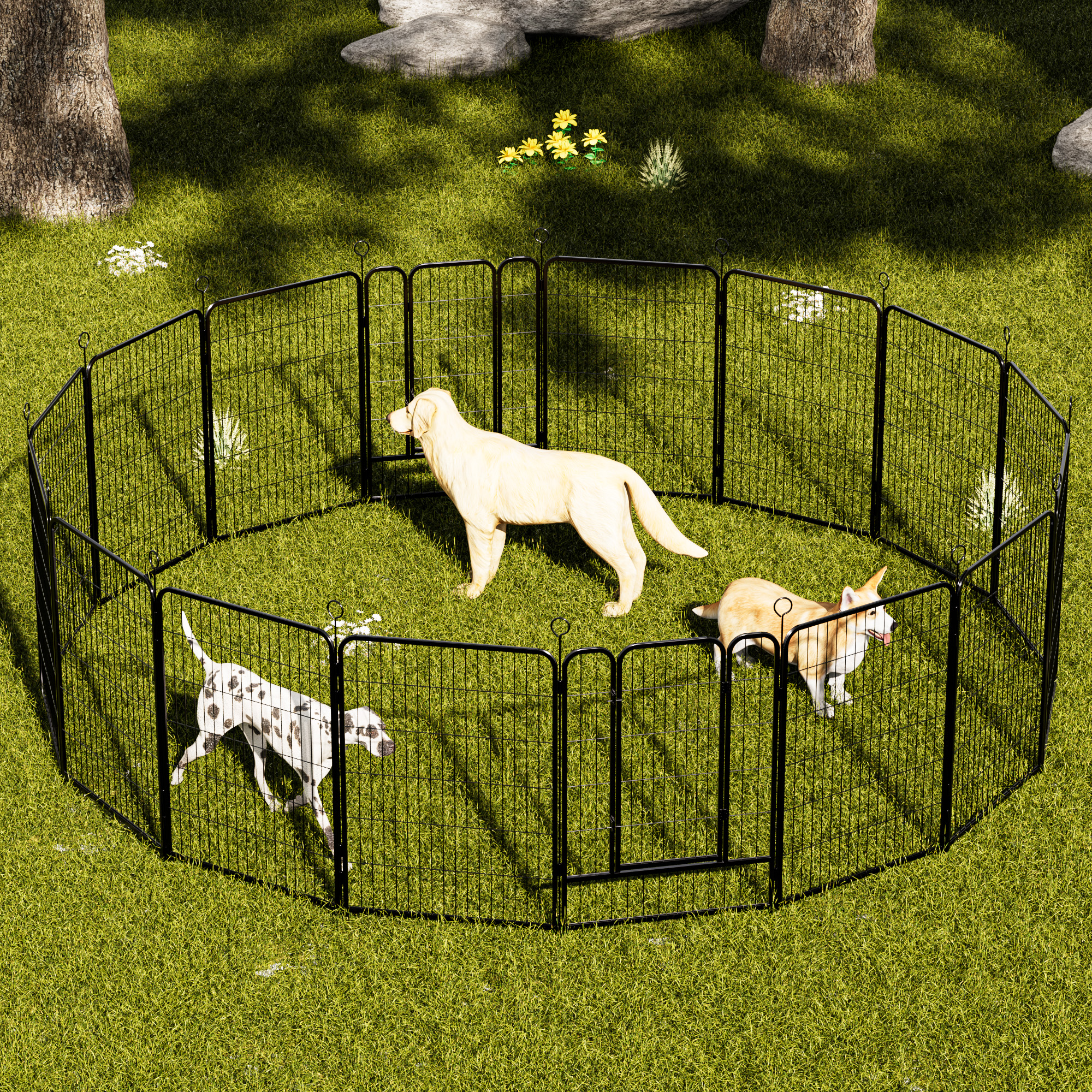 Cubo de Juego para Perros 40 Pulgadas, 16 Paneles Materiales Pesados Resistentes al Oxidación Cierre Automático Sin Herramientas Para Mascotas Interior y Exterior — imagen 1