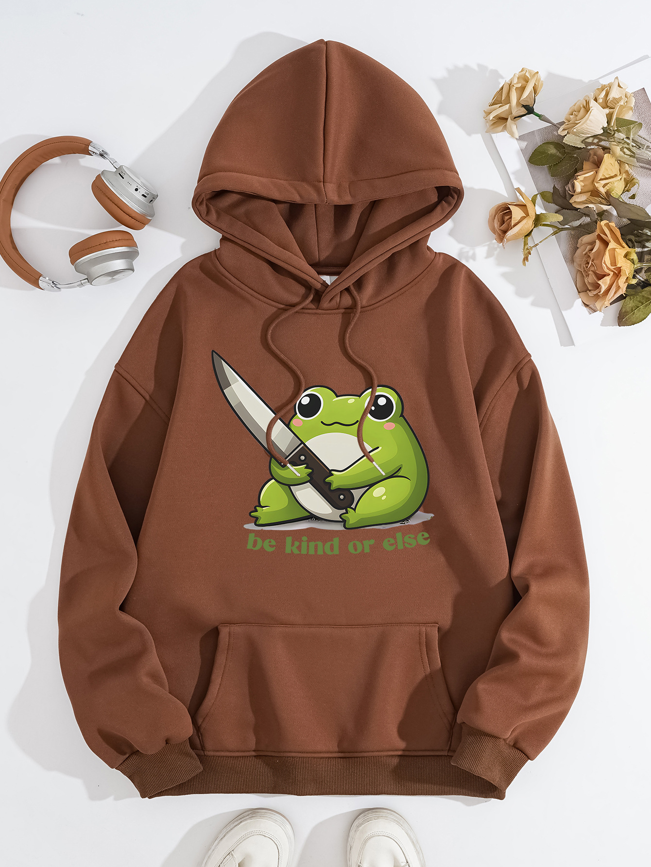 Cute frog print hoodie top — image 11