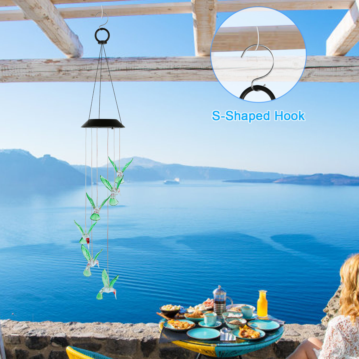 Lámpara de Viento con Colibrí LED Solar para Primavera - Luces de Cadeneta de 6 LEDs Cambiante de Color IP65 Resistentes al Agua Decorativa para Hogar Jardín Frontera Fiesta — imagen 6