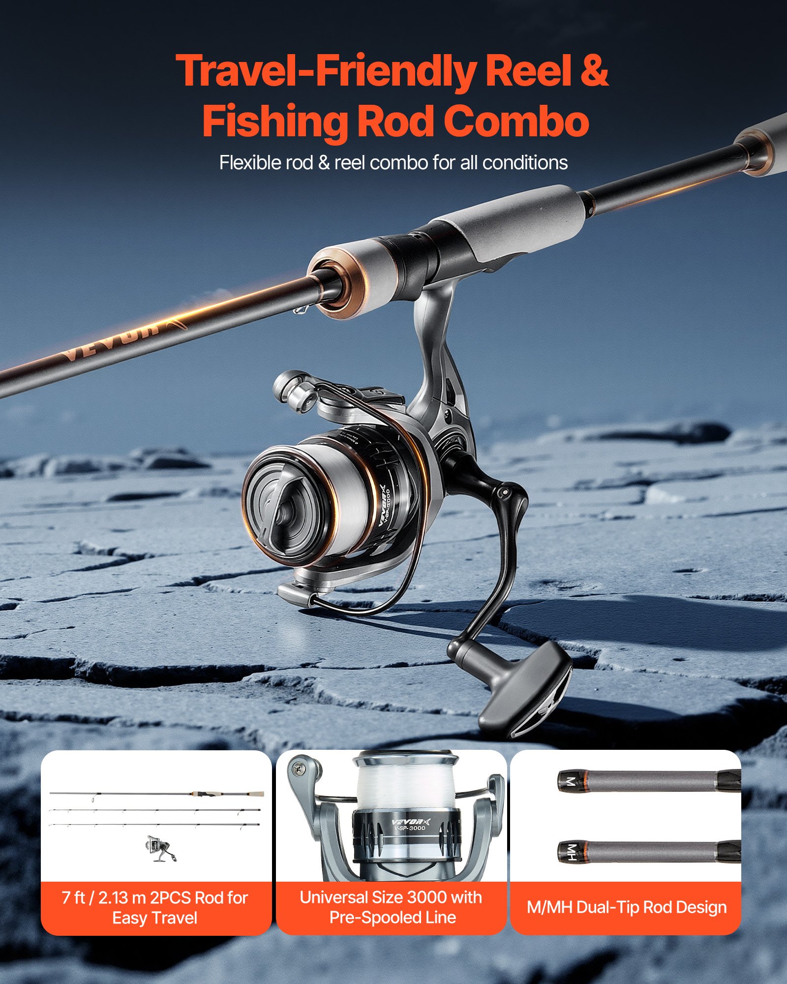 Rod And Fishing Reel Combo, IM7 Carbon Fiber Spinning Rod And Reel Combo, Bass Fishing Pole With 7 Ft Two-Piece Rods, 7+1 Ball Bearings, EVA Handle, Stainless Steel Guides With Ceramic Rings — imagen 3
