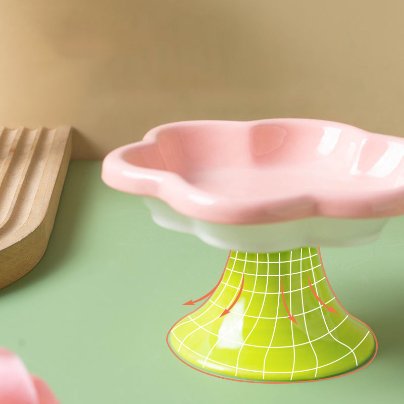 Flower Cat Bowl Ceramic Cat Bowl Cat Food Bowl Eating and Drinking Water High Feet Protection Cervical Neck Pet Food Bowl — image 2